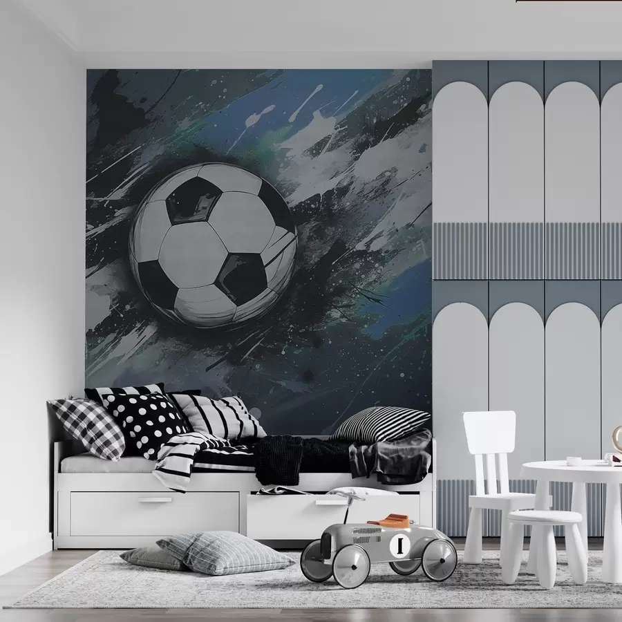 Murale Ballon de football avec graffiti flou en arrière-plan w04467v1