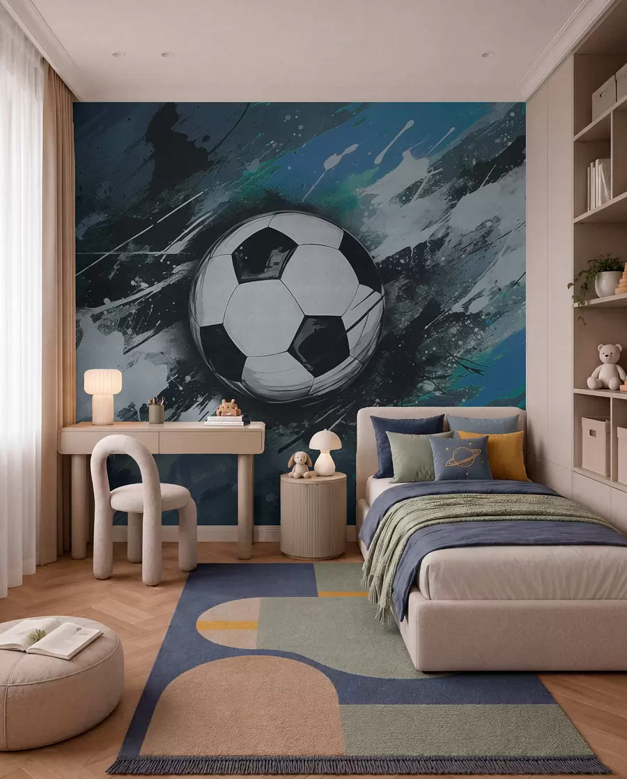 Murale Football aux touches azur w04467v1