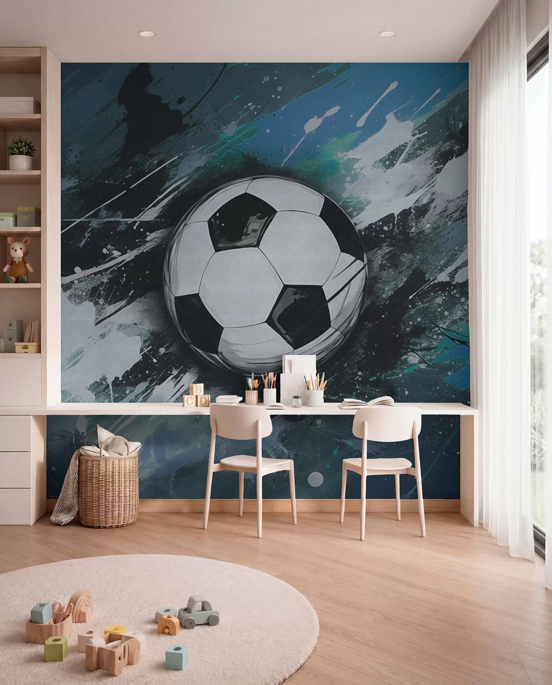 Fototapete Fussball mit azurblauen Linien w04467v1