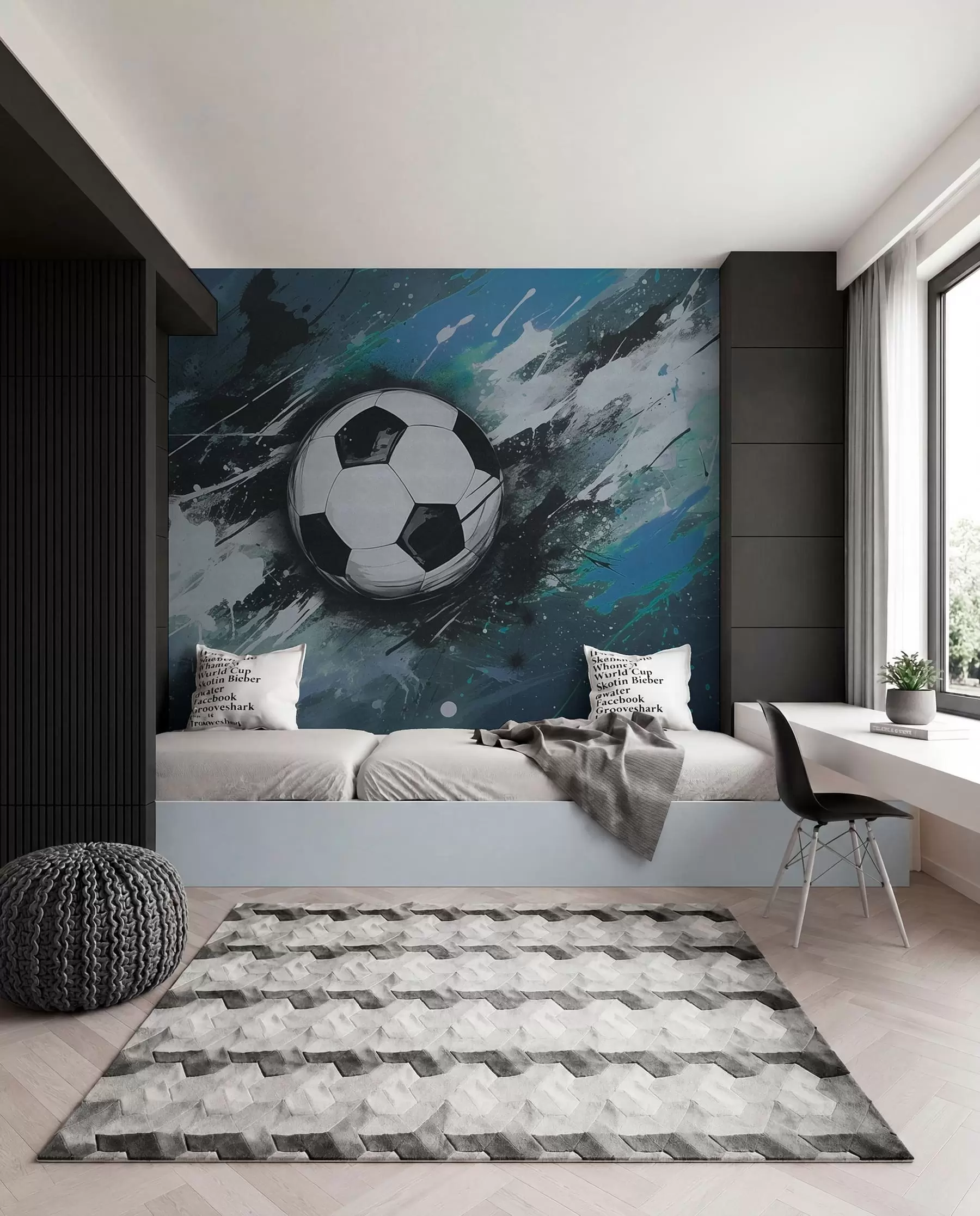 Murale Football aux touches azur w04467v1