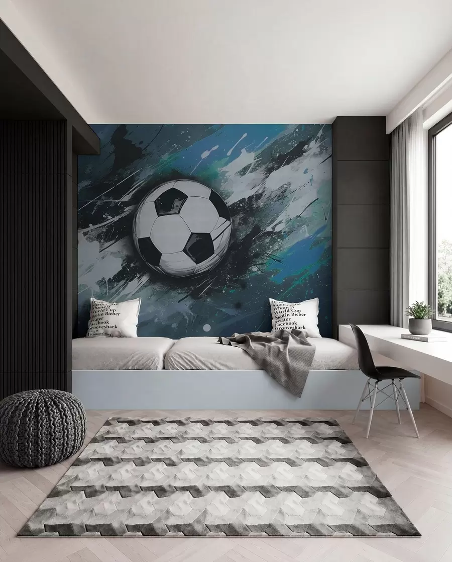 Murale Ballon de football avec graffiti flou en arrière-plan w04467v1