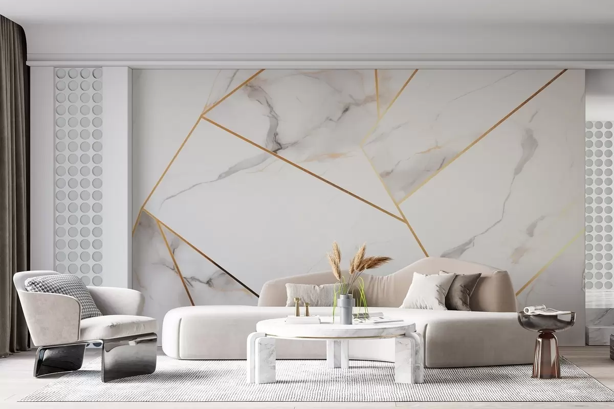 fototapeter Efterligning af en marmoroverflade med et gult geometrisk mønster w09363