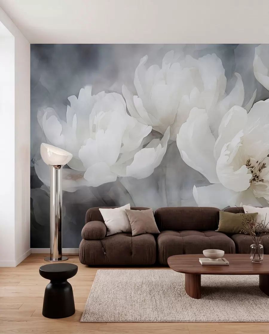 fototapeter Hvide blomster på en tåget, sart baggrund w04441