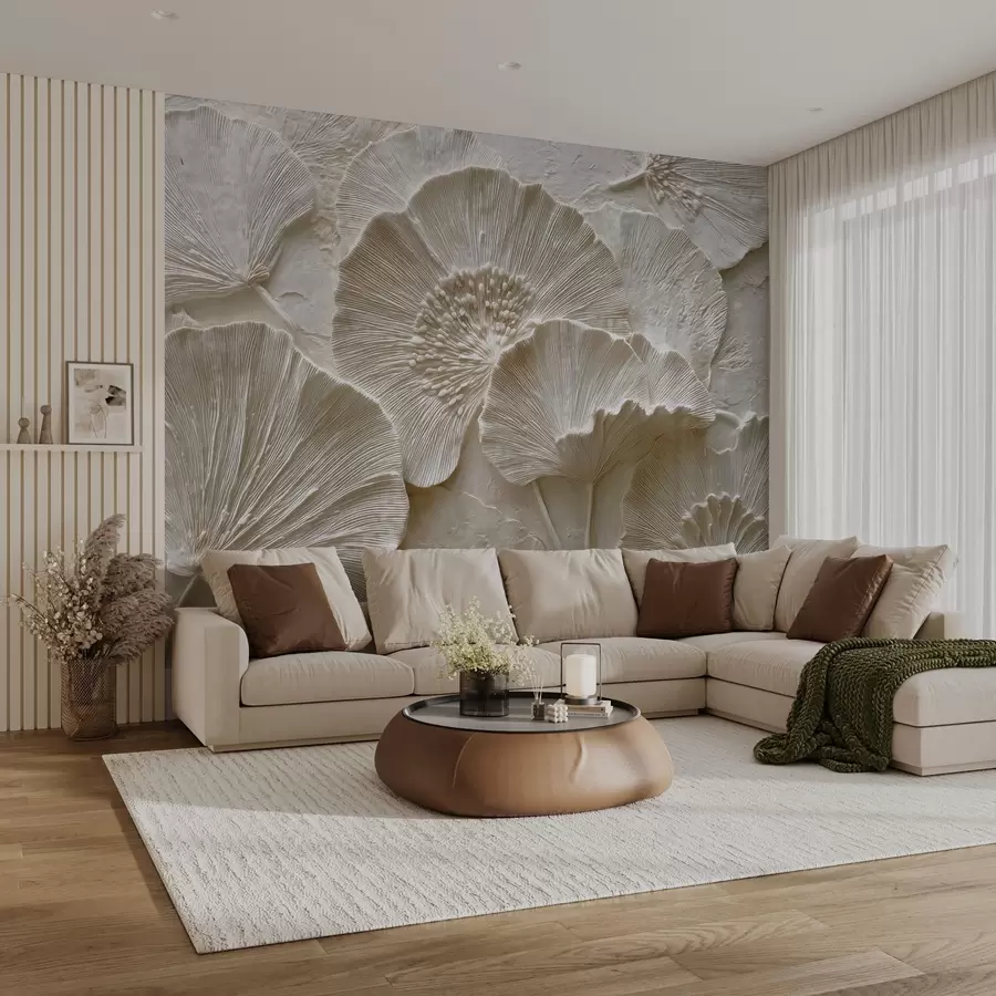 fototapeter Voluminøse ginkgoblade i en let præget stil w04444