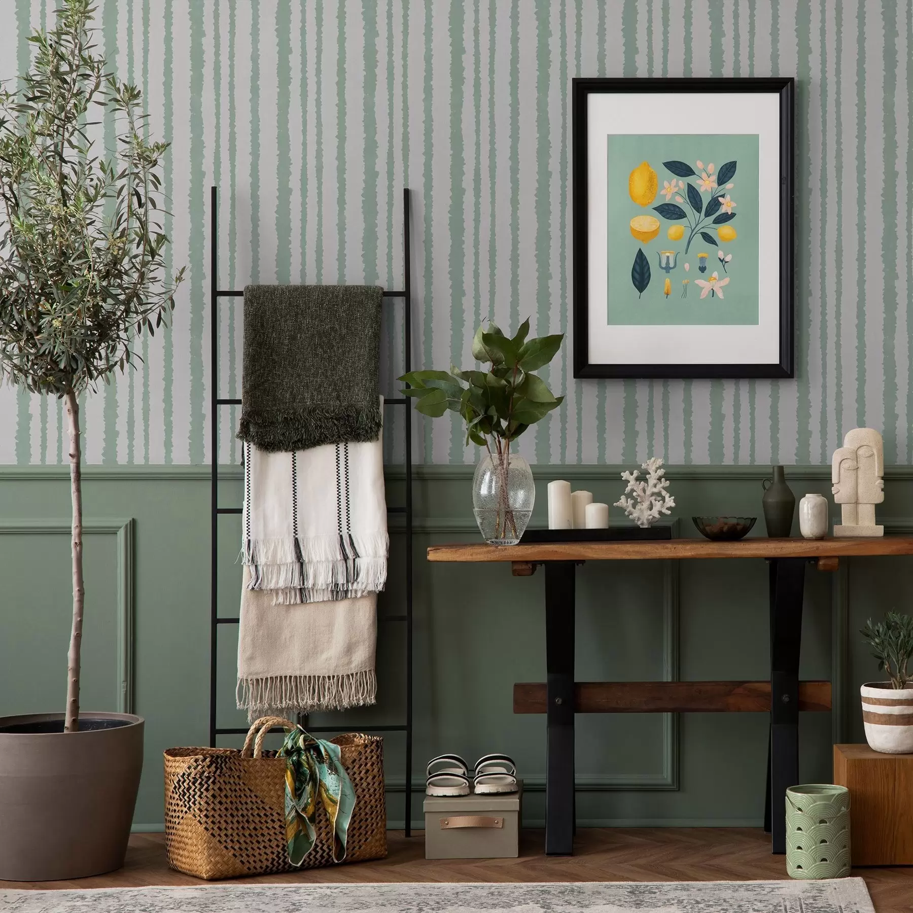 Fototapete Ungleichmäßige mintfarbene Streifen auf weißem Hintergrund a00510