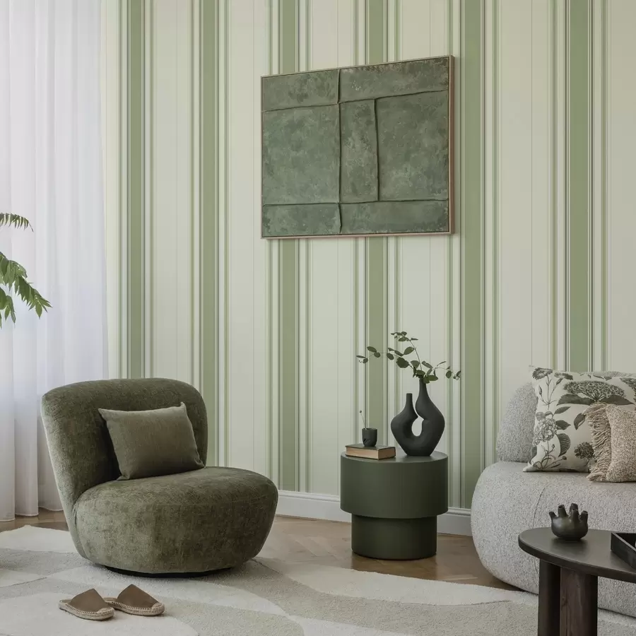 fototapeter Cremefarvet baggrund med en bred grøn midterstribe a00519