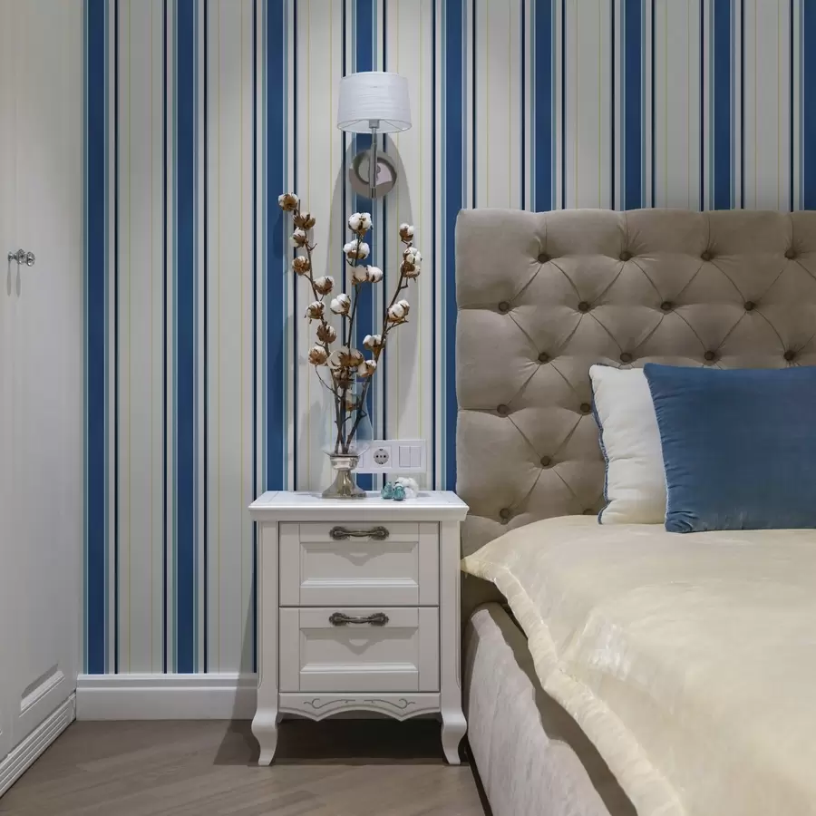 Murale Larges bandes bleues avec de fines lignes jaunes a00522