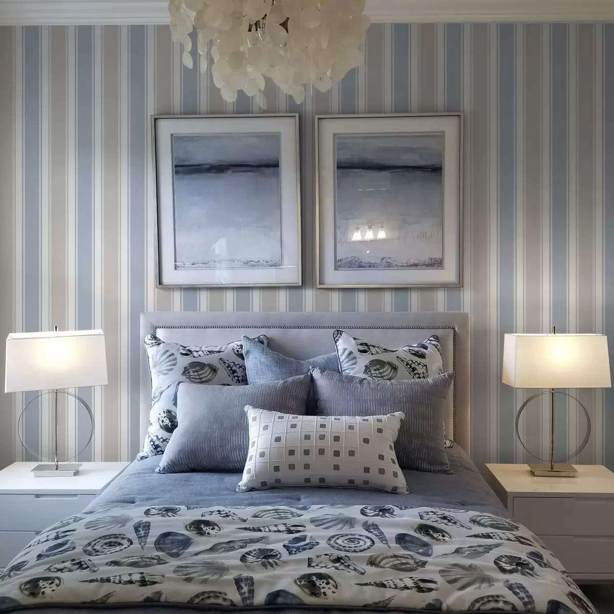 Papier peint Combinaison de larges bandes grises et bleues a00557