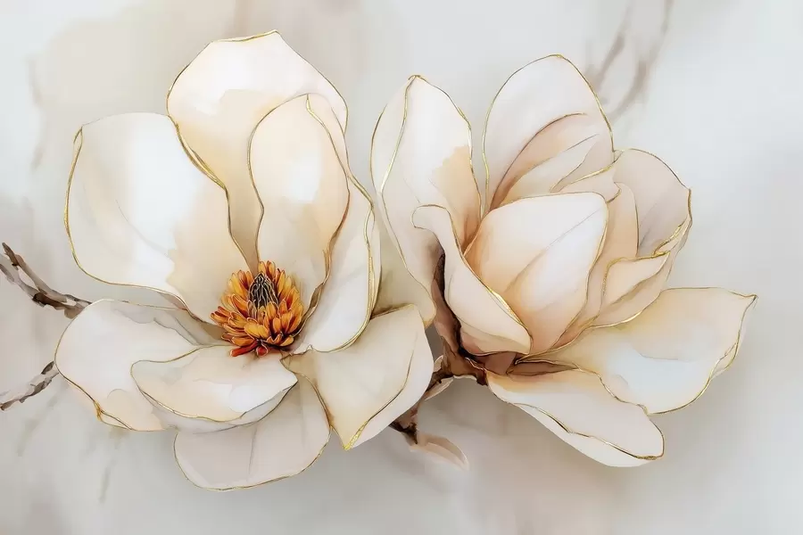 Murale Grandes fleurs de magnolia clair aux pétales souples w09308