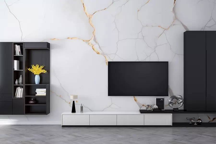 Fototapete Imitation von Marmor mit feinen Rissen und gelben Adern w09390