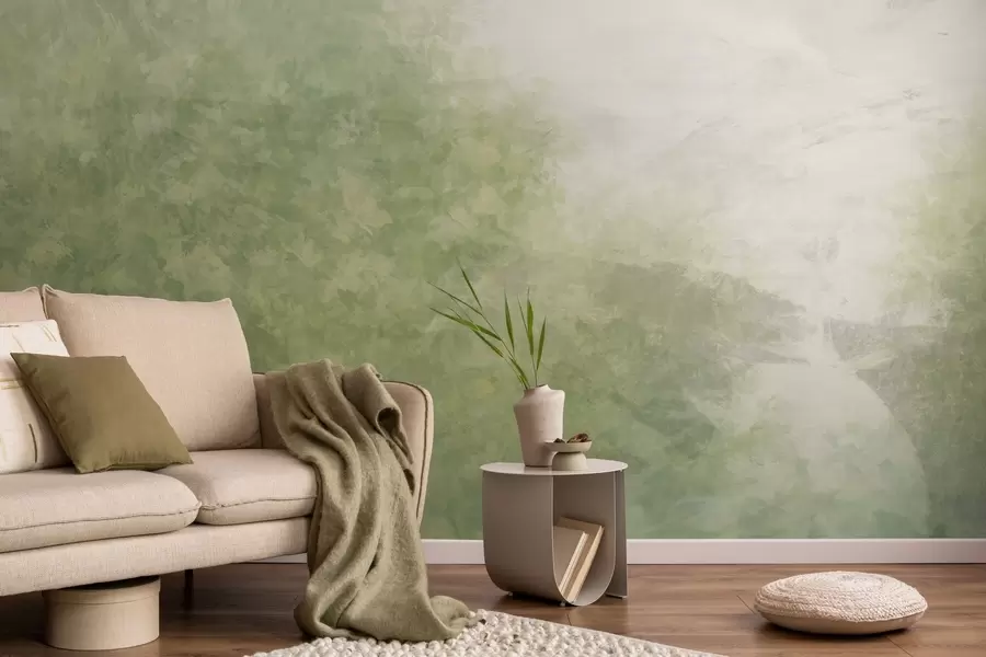 Fototapete Nachahmung von Blättern an einer Betonwand w04468