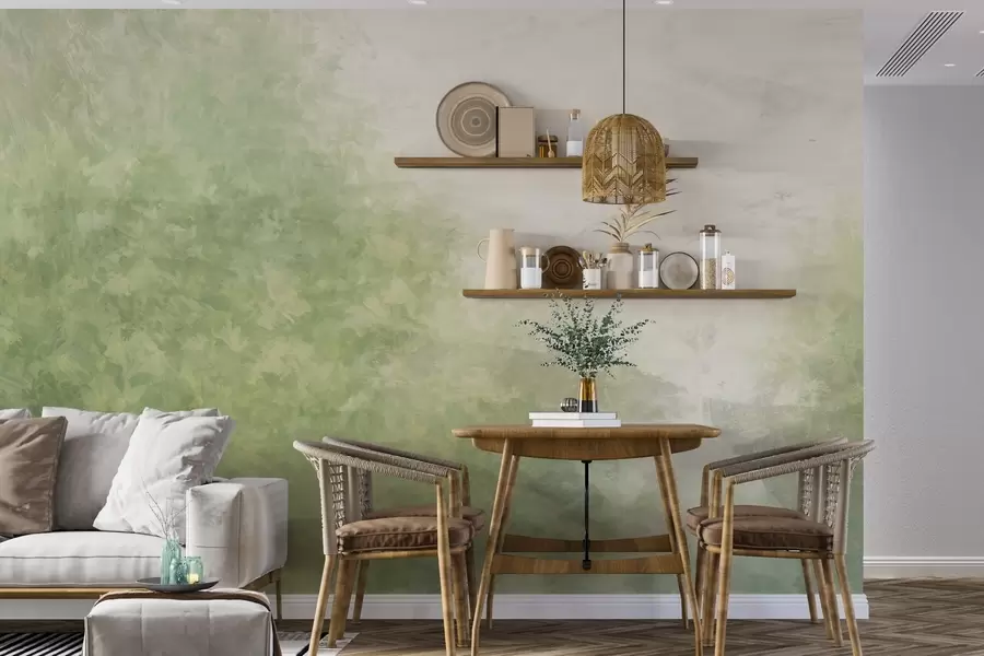 Fototapete Nachahmung von Blättern an einer Betonwand w04468