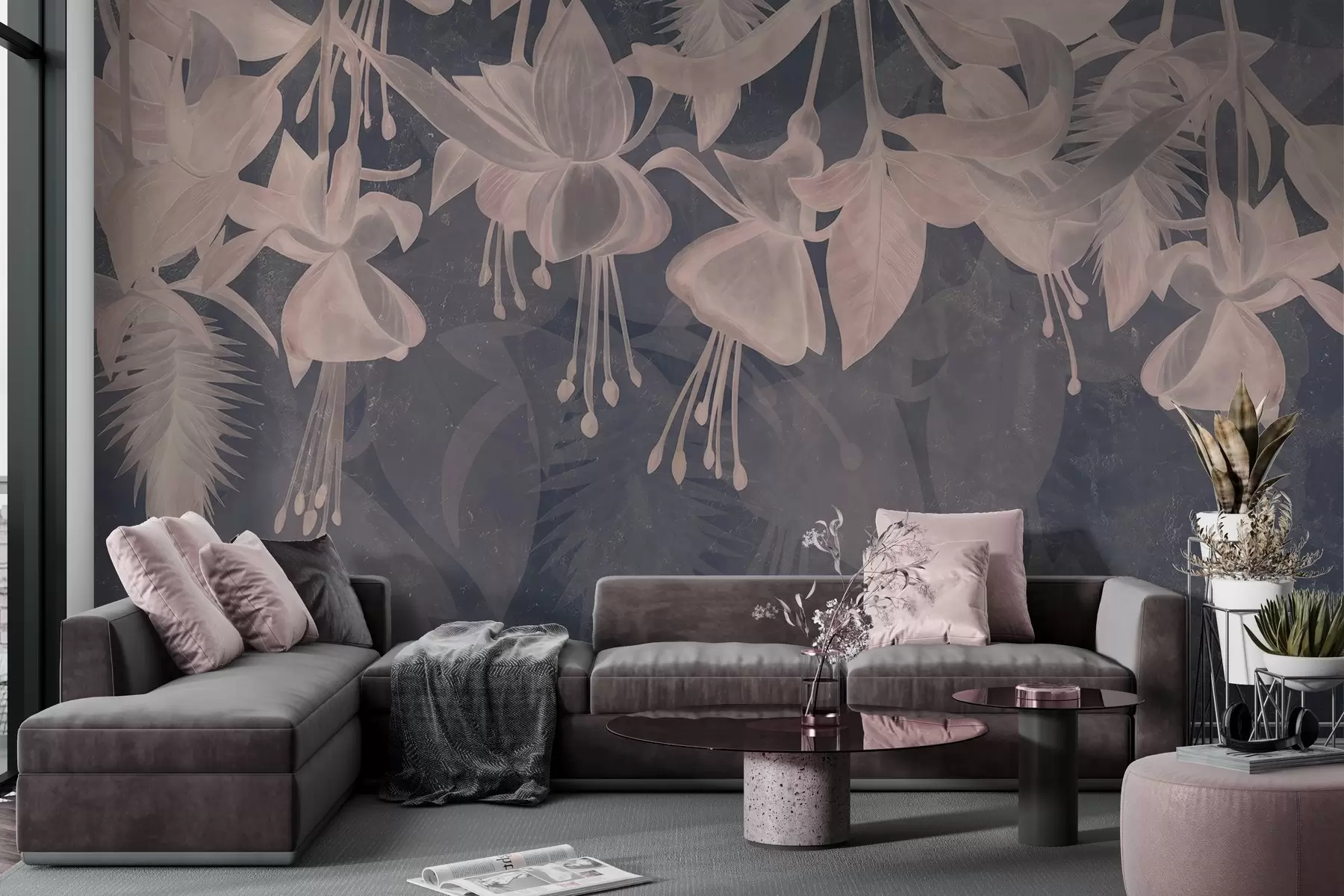 Murale Fleurs suspendues en style grunge w04472v2