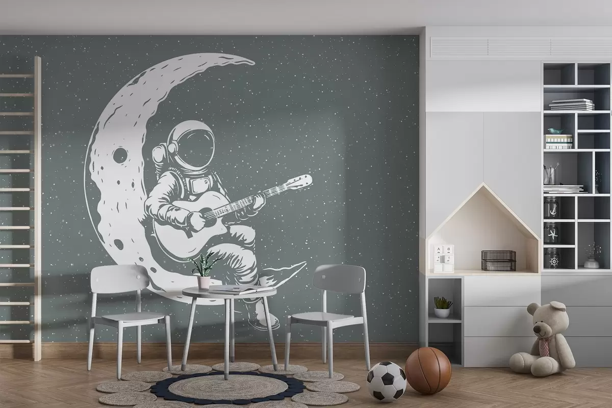 Murale Cosmonaute, lune, guitare w04514v1