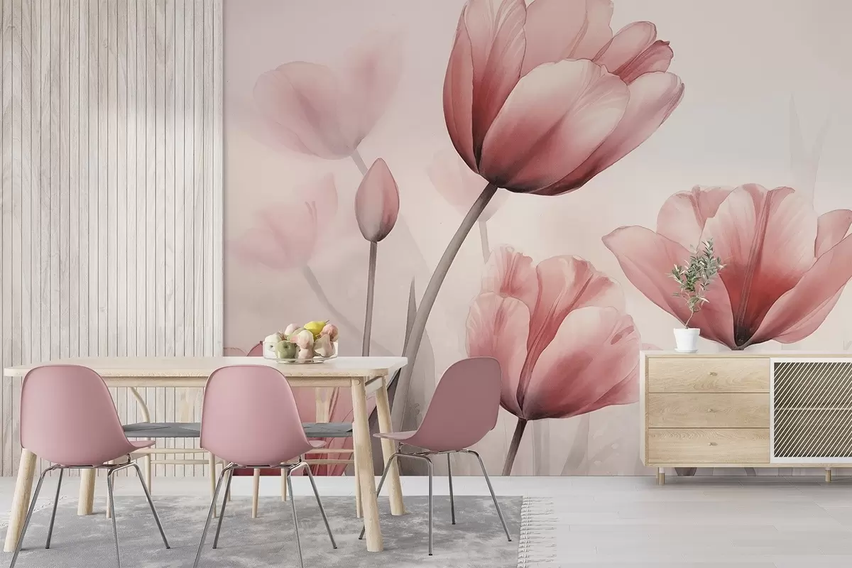 Murale Tulipes avec un effet brûlé et une texture particulière w04519