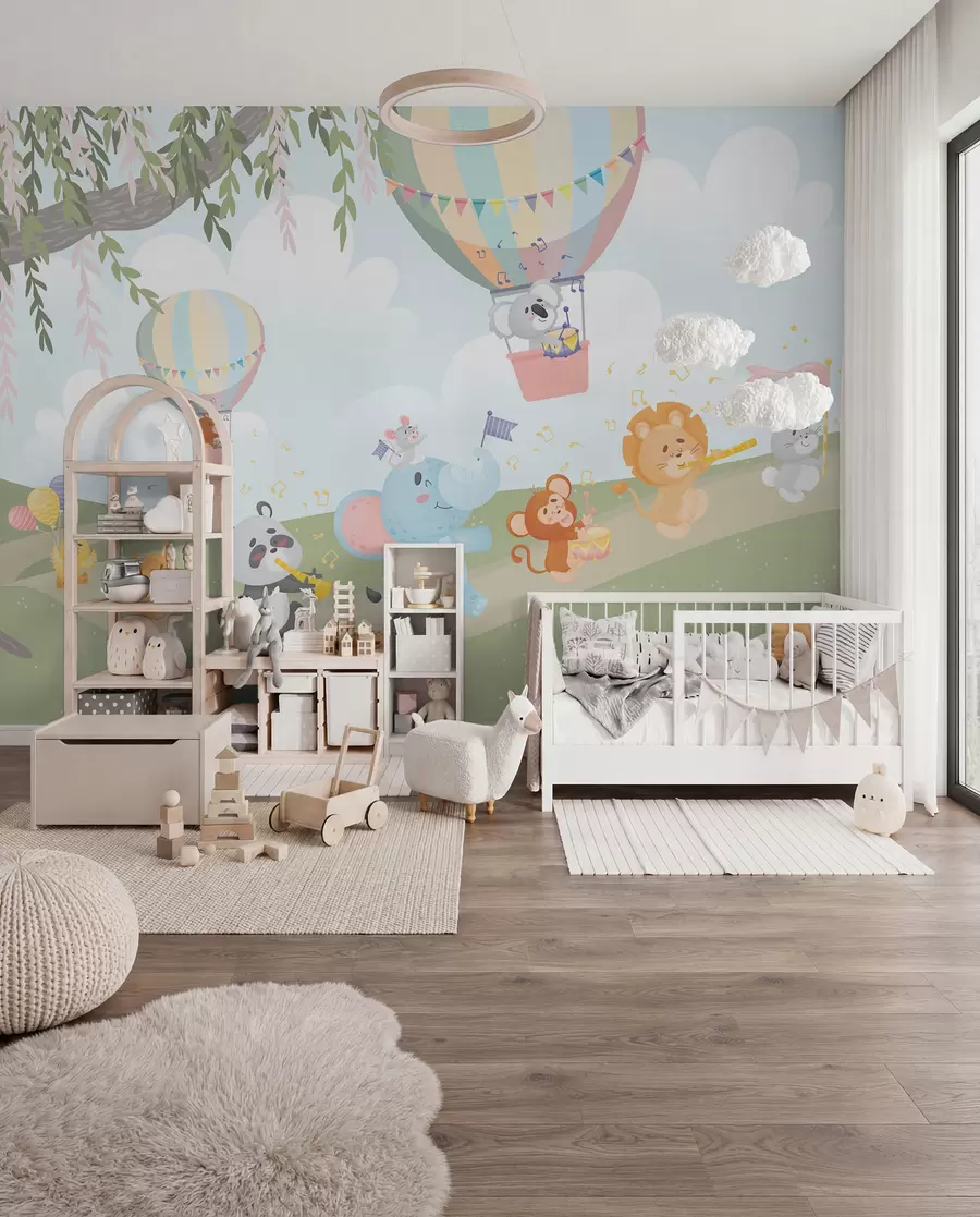 Murale Paysage avec des animaux jouant des instruments de musique w04200