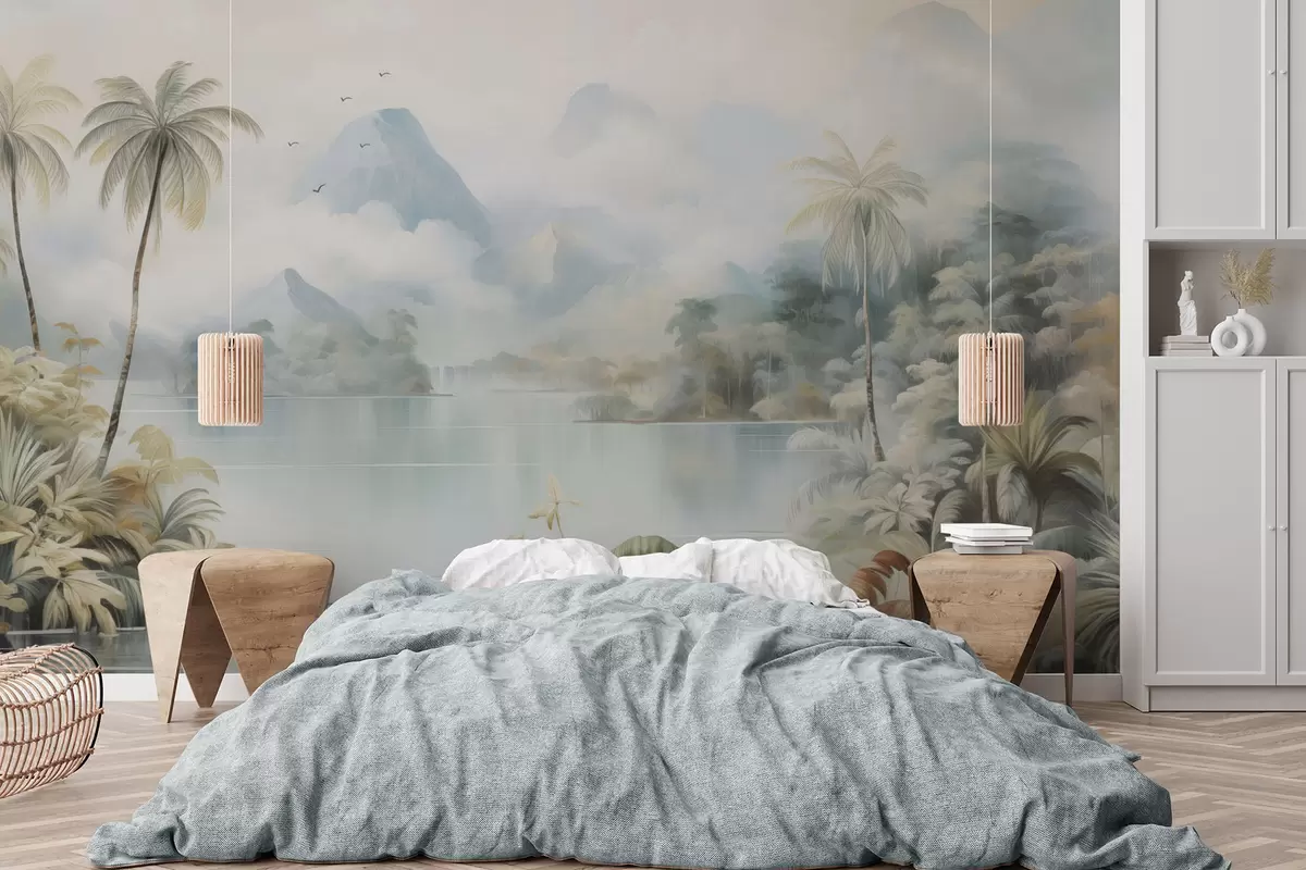 fototapeter Flod i junglen nær bjergene w04536