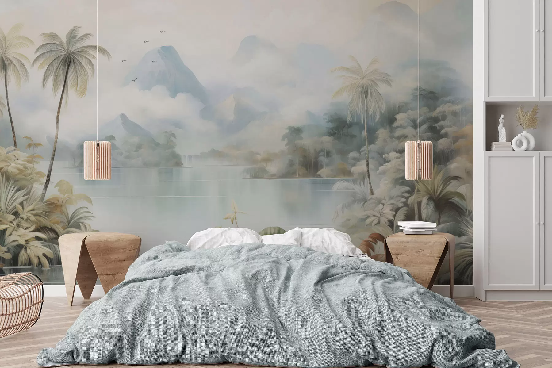 Murale Rivière dans la jungle près des montagnes w04536