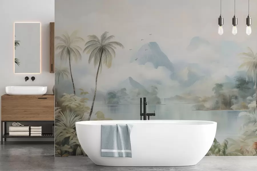 fototapeter Flod i junglen nær bjergene w04536