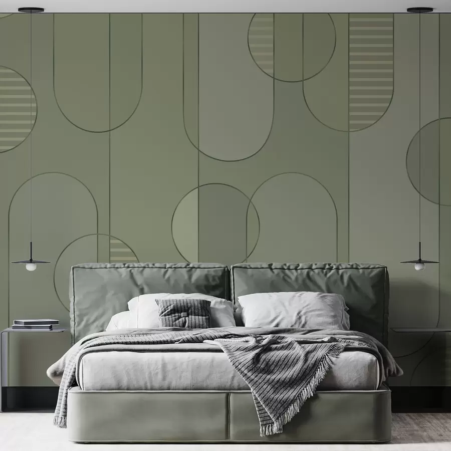 Fototapete Geometrische Abstraktion mit hellgrüner Farbpalette w04523v1