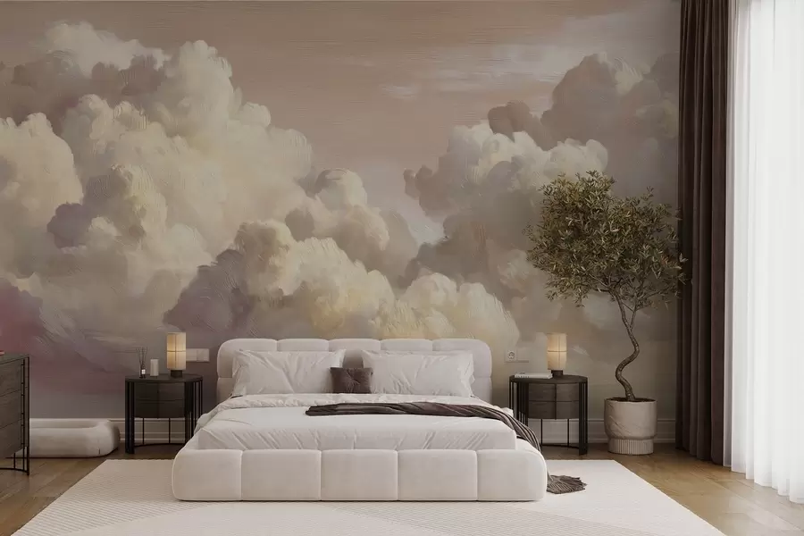 Murale Nuages dans une lumière rose pastel chaude w04550v1