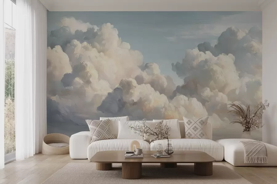Murale Nuages dans un ciel bleu clair avec une texture légère w04550v2