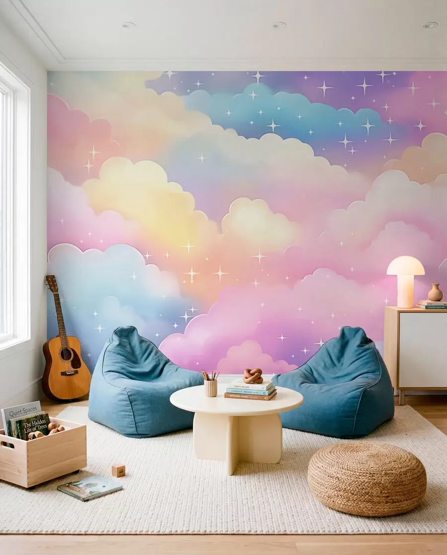 Murale Nuages avec étoiles w04585