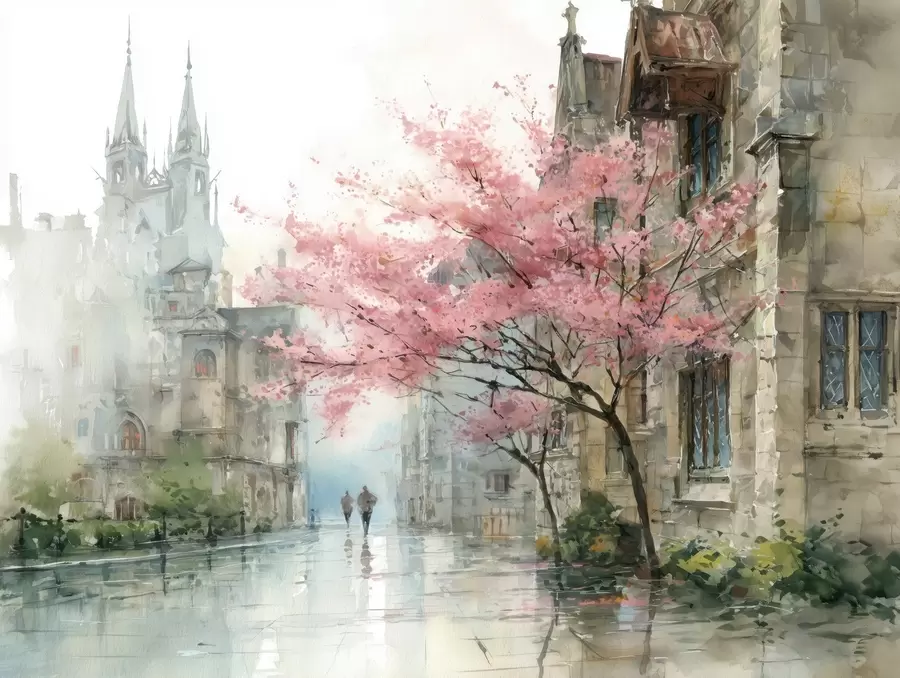 Fototapete stadtbild im Aquarellstil w04500