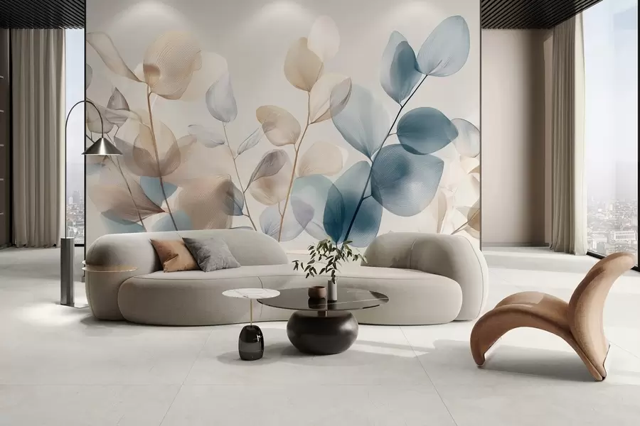 Fototapete elegante Eukalyptusblätter mit Adern w04503