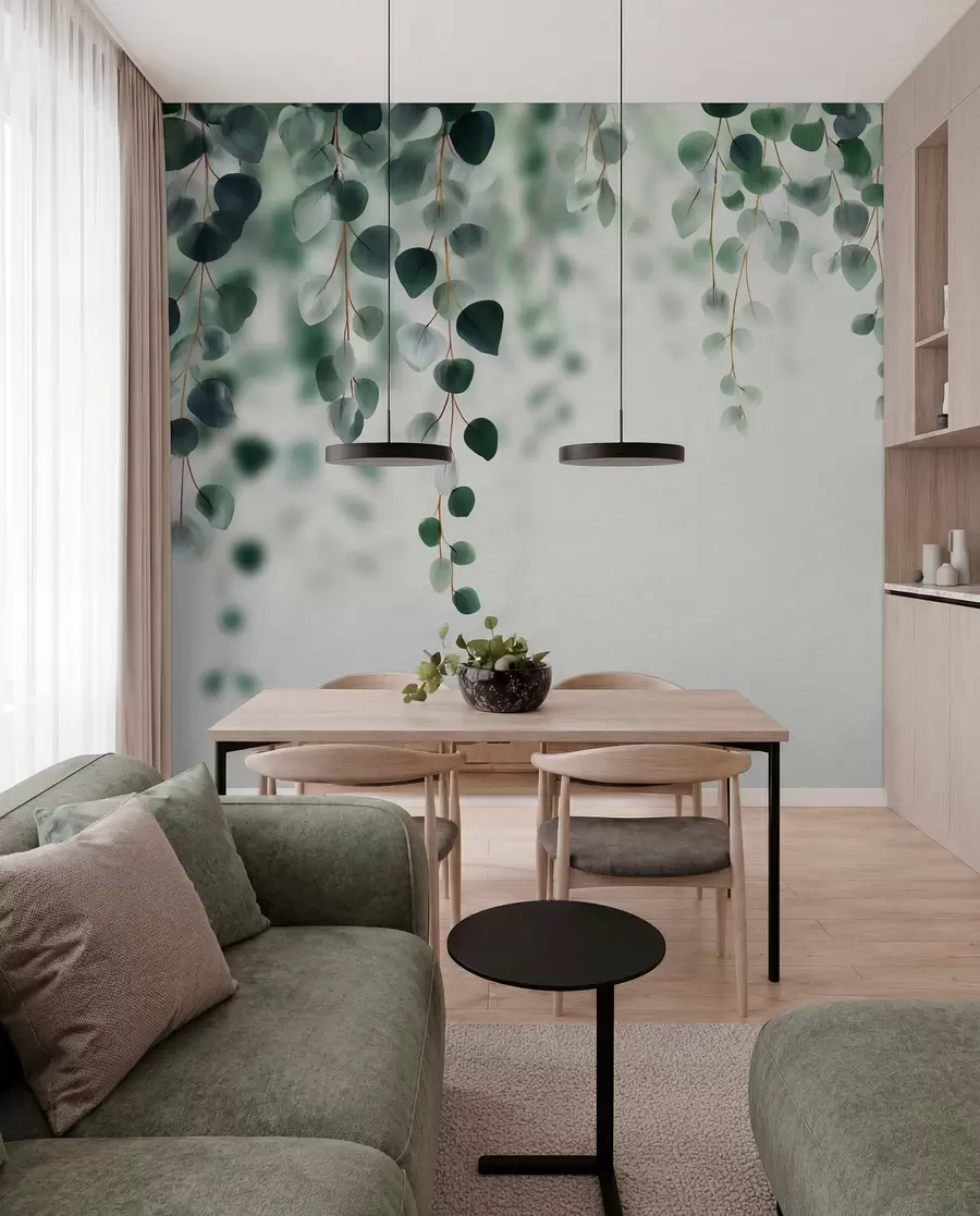fototapeter Faldende eukalyptus på lys baggrund w04393