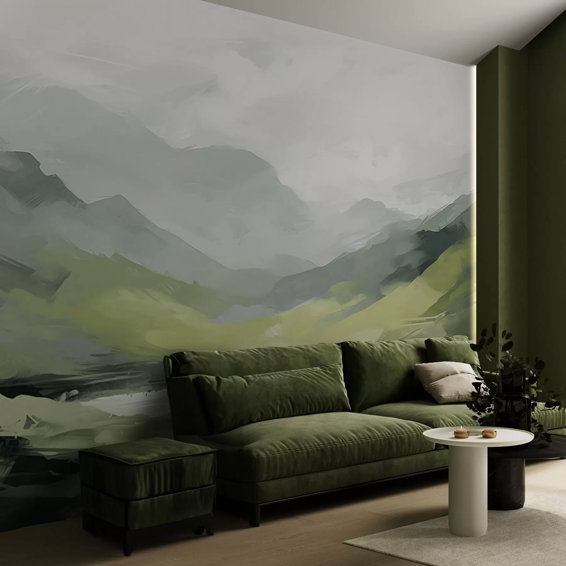 Fototapete Abstrakte Berglandschaft in Grüntönen w04447