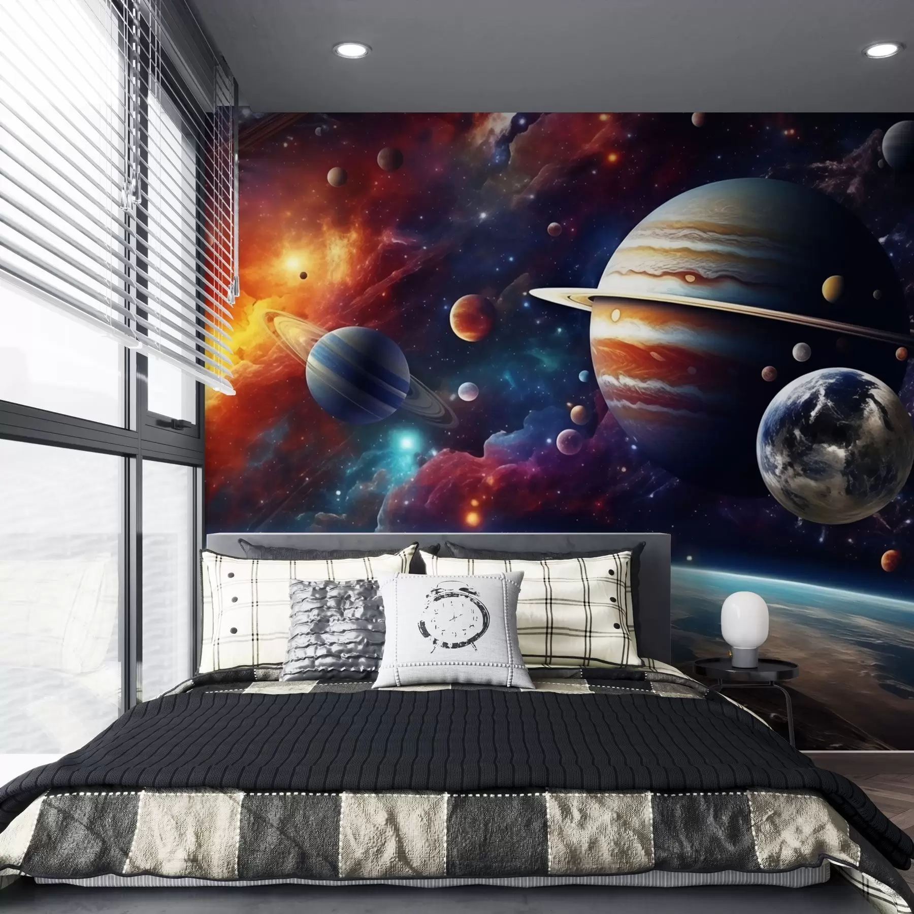 Fototapete Bunter Kosmos mit Planeten und Nebeln w04576