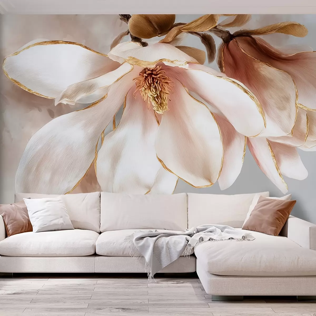 fototapeter Blomstrende magnolia i pastelfarver w09387
