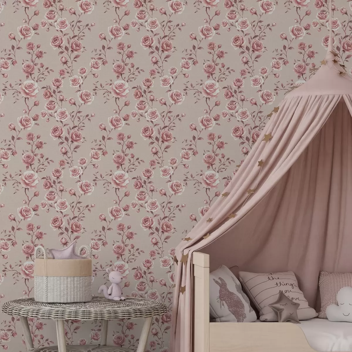 Baggrund Pulverroser på beige — vintage mønster a00497