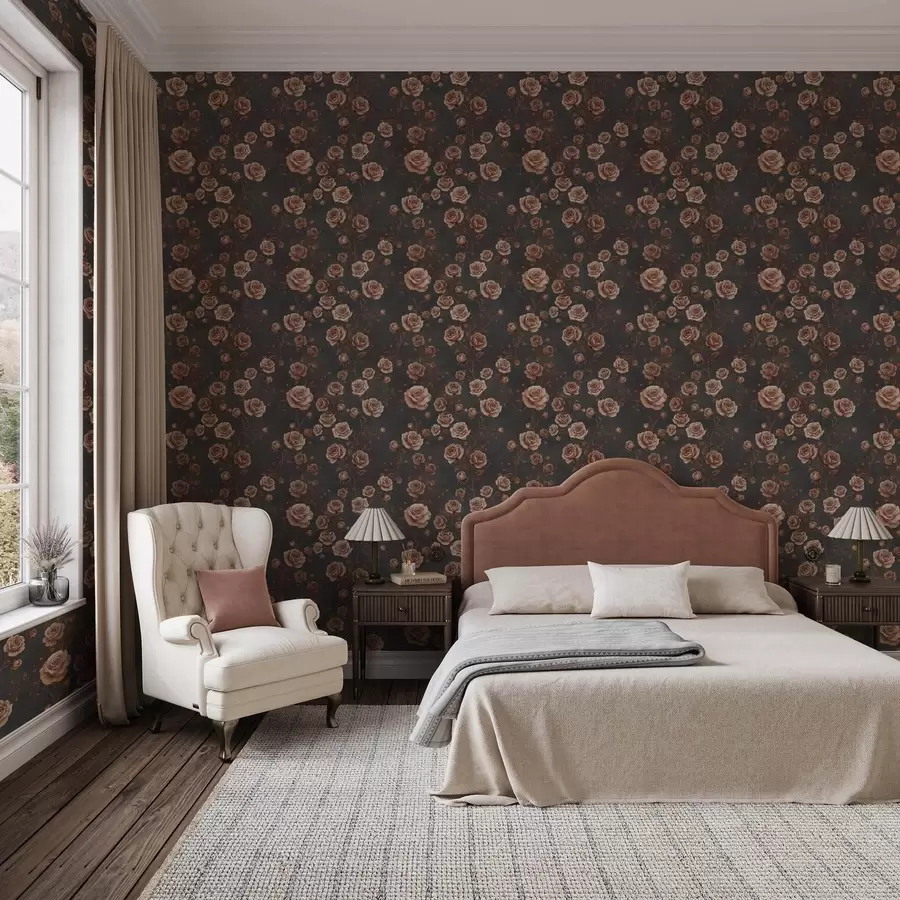 fototapeter Vintage roser på en grafitbaggrund, terrakottafarver a00497v1