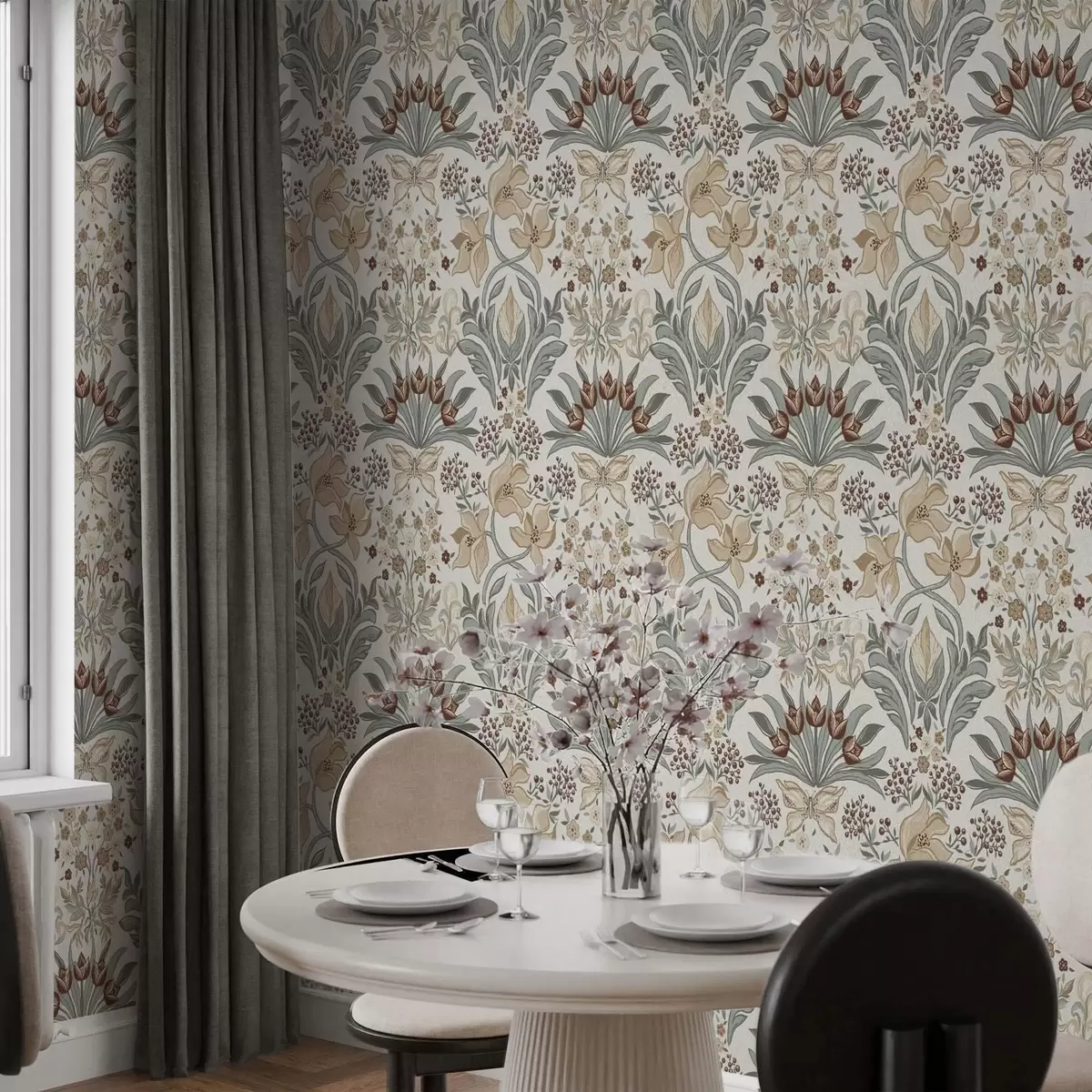 Baggrund Dekorative liljer og en sommerfugl på en cremefarvet baggrund a00500