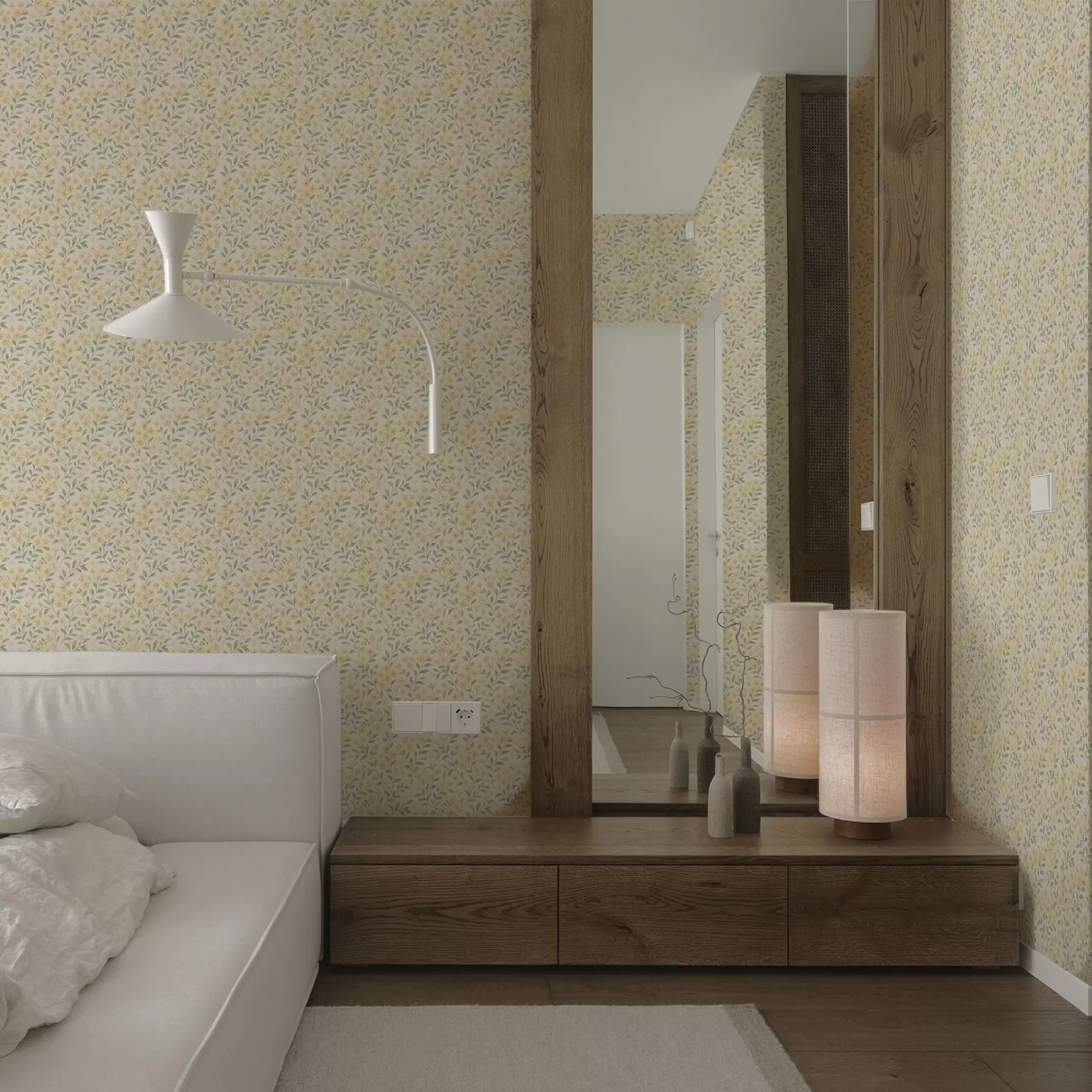 Murale Fleurs jaunes aquarellées sur fond clair a00570