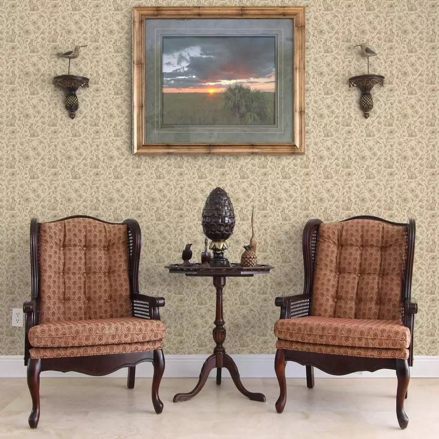 fototapeter Kaniner og fugle i blomstermønster a00571