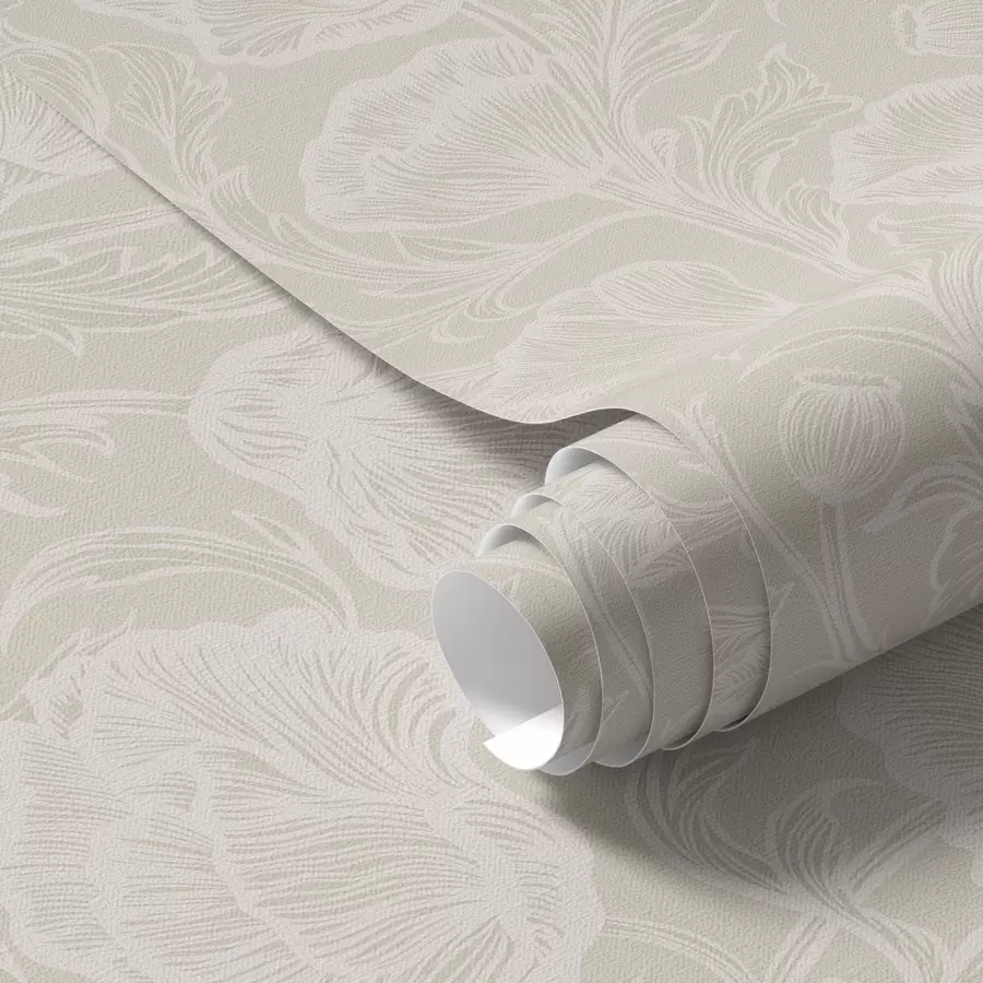 Murale Pavots dessinés au trait sur fond crème a00572