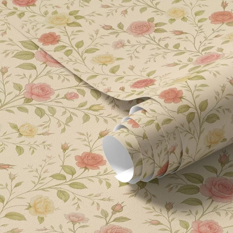 fototapeter Vintage roser i fersken og gul på en cremefarvet baggrund a00577