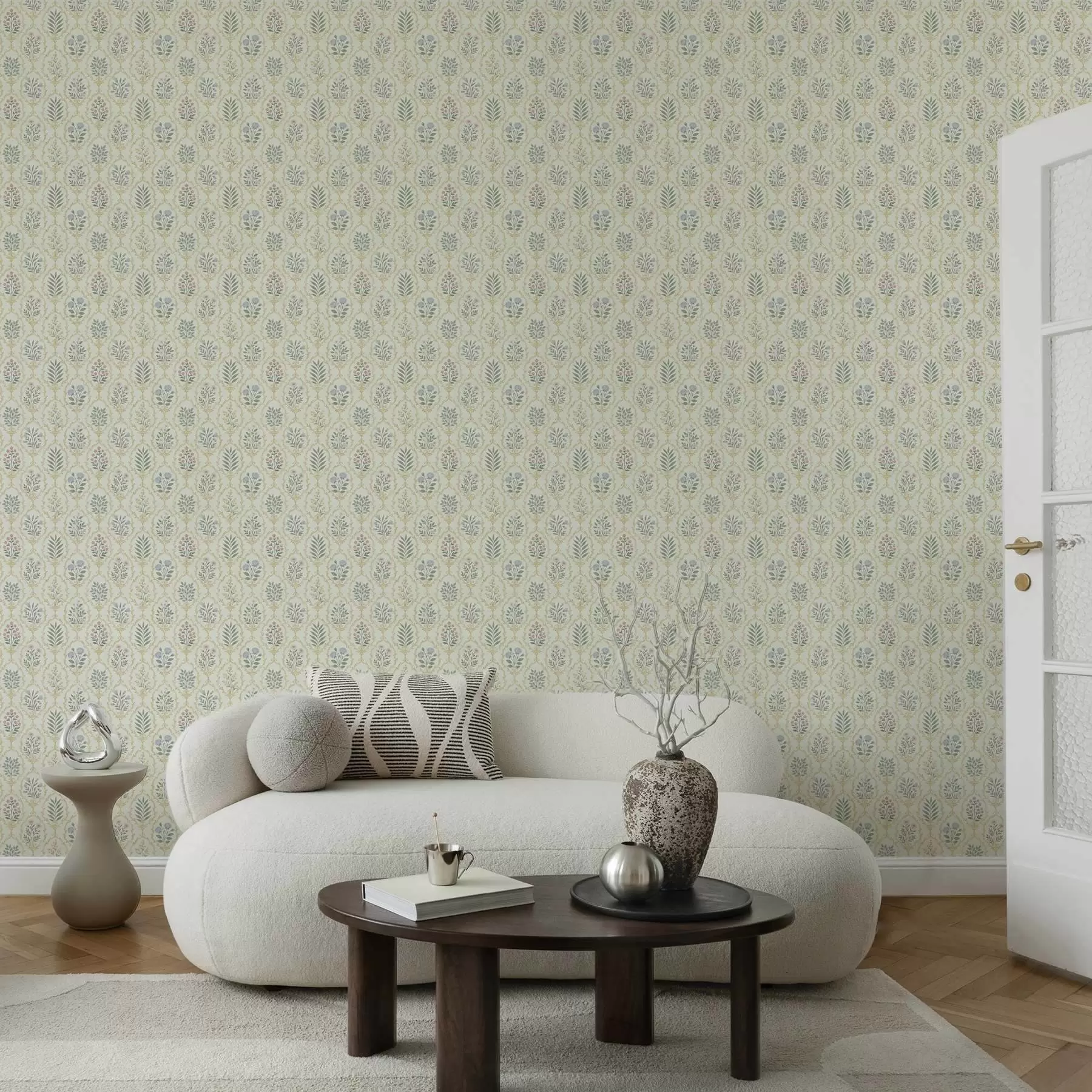 fototapeter Botaniske medaljoner i et gitter, pastelfarver a00579