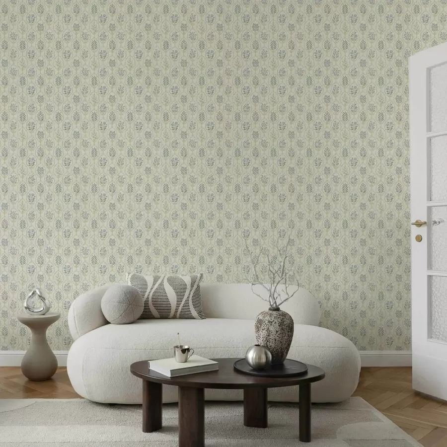 Fototapete Botanische Medaillons in einem Gitter, Pastelltöne a00579