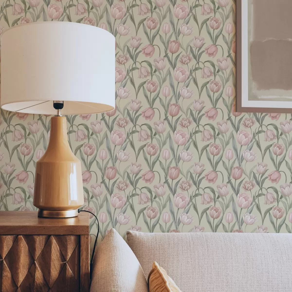 Baggrund Bløde lyserøde tulipaner på en blid beige baggrund a00589