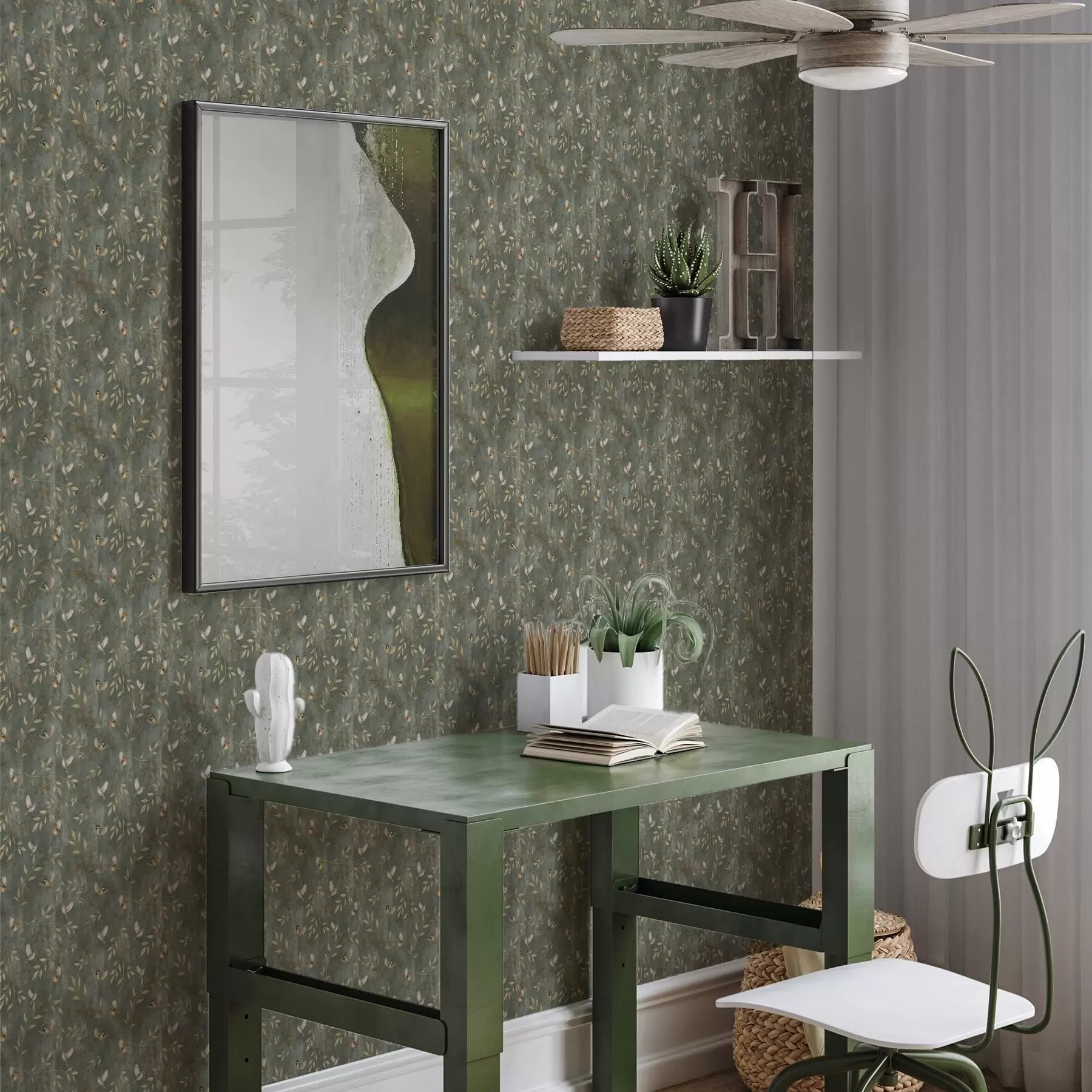 fototapeter Fugle i orange løv på en dybt grøn baggrund a00591