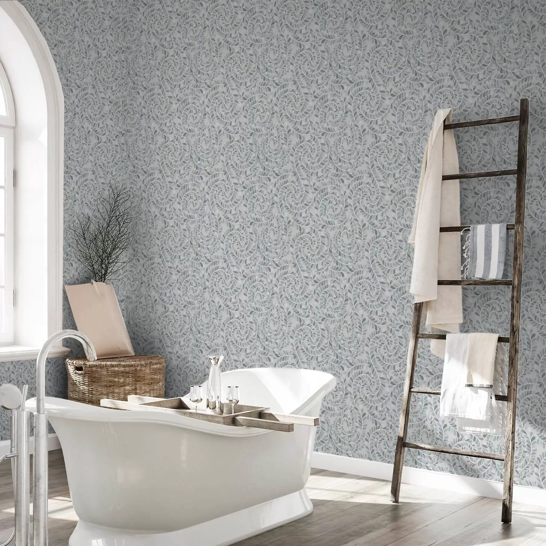 fototapeter Spiralformede blade i en blå-grå-grøn palet a00602