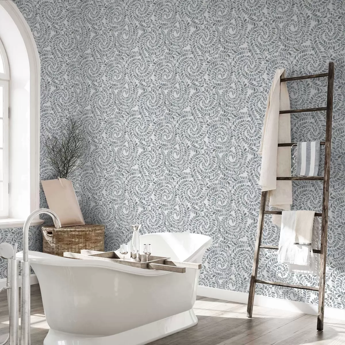 Baggrund Bladeformede spiraler i kølige gråblå nuancer a00602v1