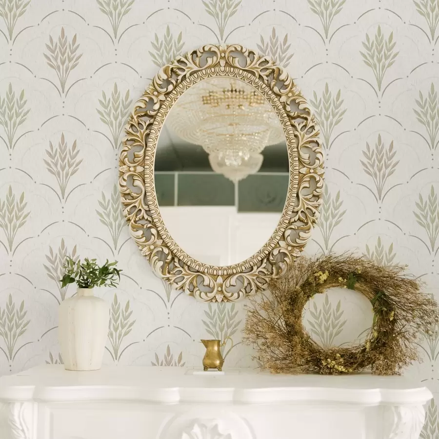 Fototapete Weizen in einem gewölbten Ornament, sanfte Pastelltöne auf Weiß a00607v1