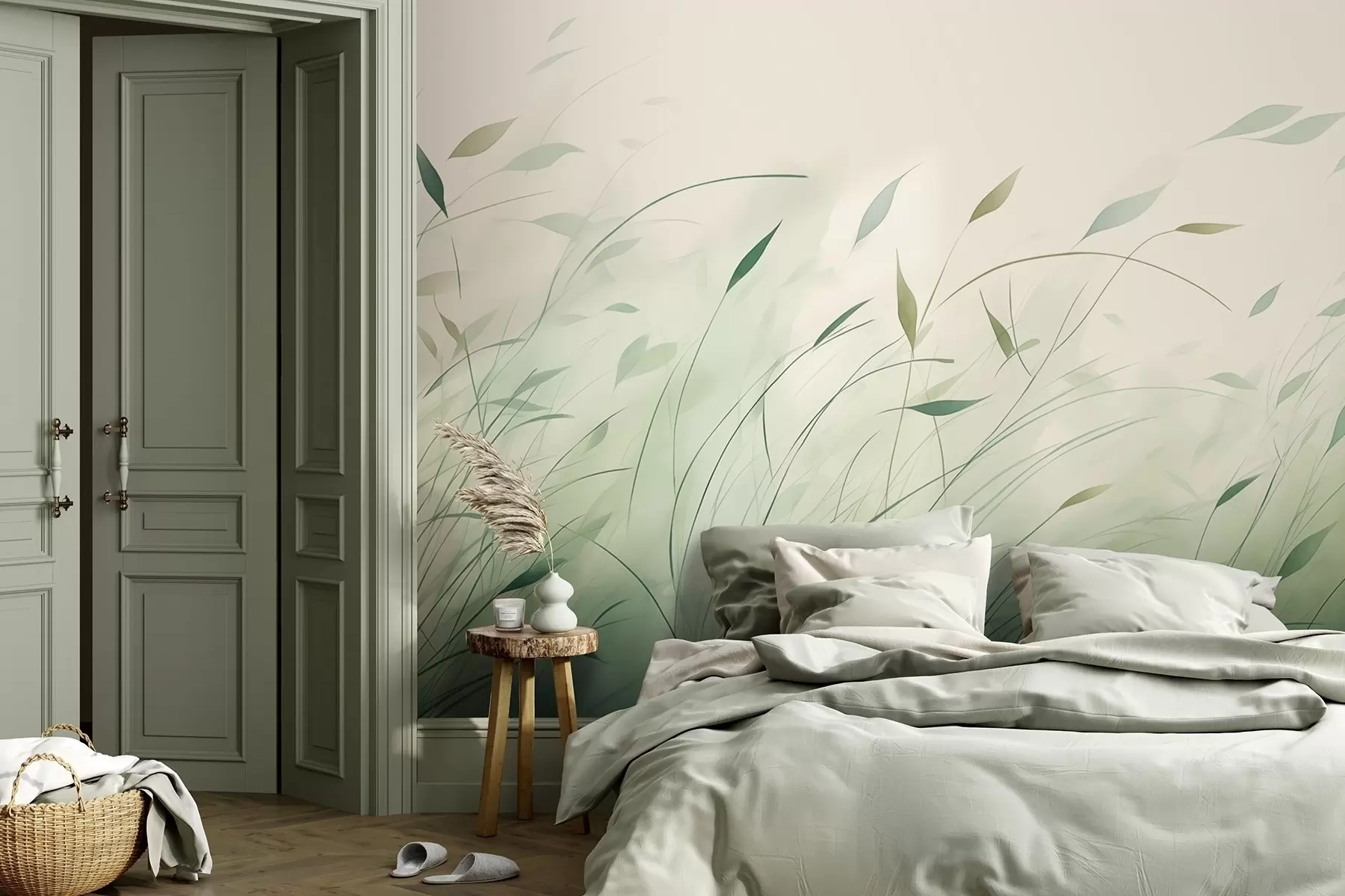 Murale Herbe verte dans le vent, style aquarelle w09331