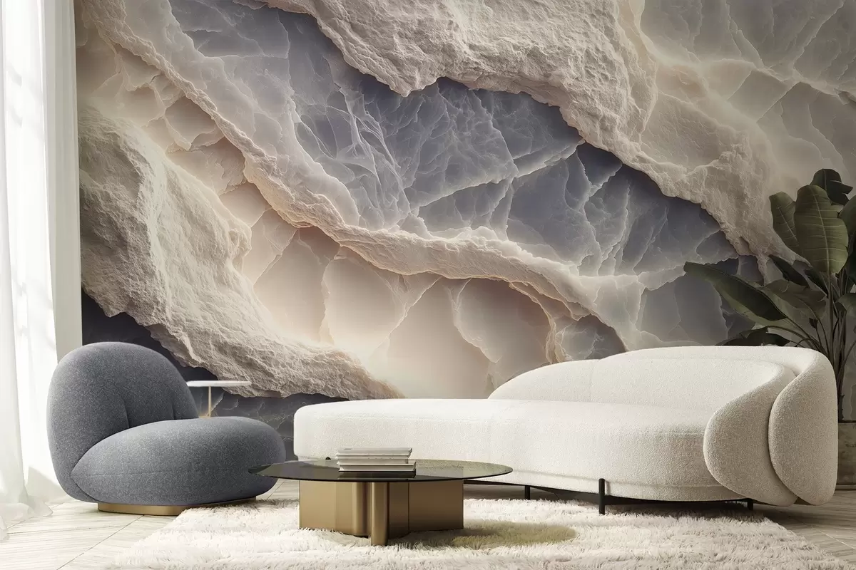 Murale Abstraction élégante dans le style des couches de marbre et des minéraux dans des tons bleu-beige w09408
