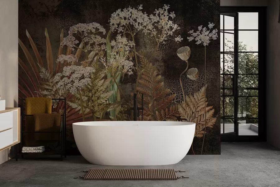 fototapeter Herbarium på mørk baggrund w09323